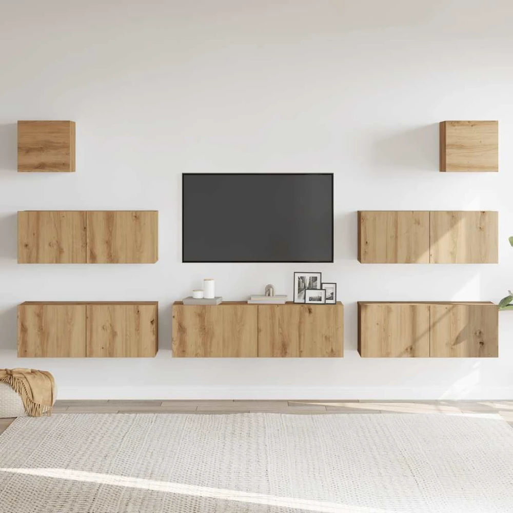 TV staliukas 7 dalių sieninis televizoriaus spintelės komplektas Artisan Oak