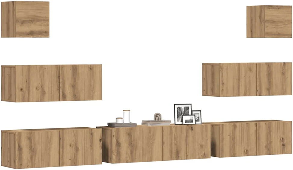 TV staliukas 7 dalių sieninis televizoriaus spintelės komplektas Artisan Oak