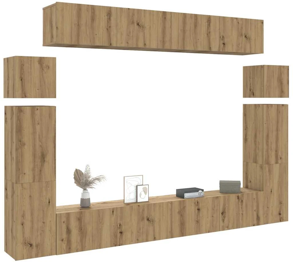 TV staliukas 8 dalių sieninis televizoriaus spintelės komplektas Artisan Oak