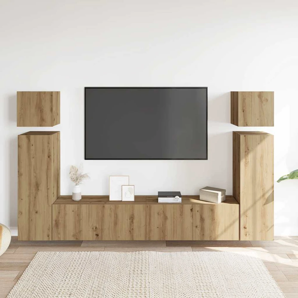 TV staliukas 8 dalių sieninis televizoriaus spintelės komplektas Artisan Oak