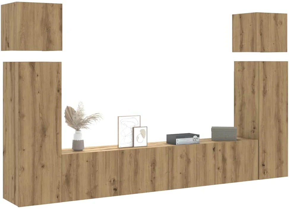 TV staliukas 8 dalių sieninis televizoriaus spintelės komplektas Artisan Oak