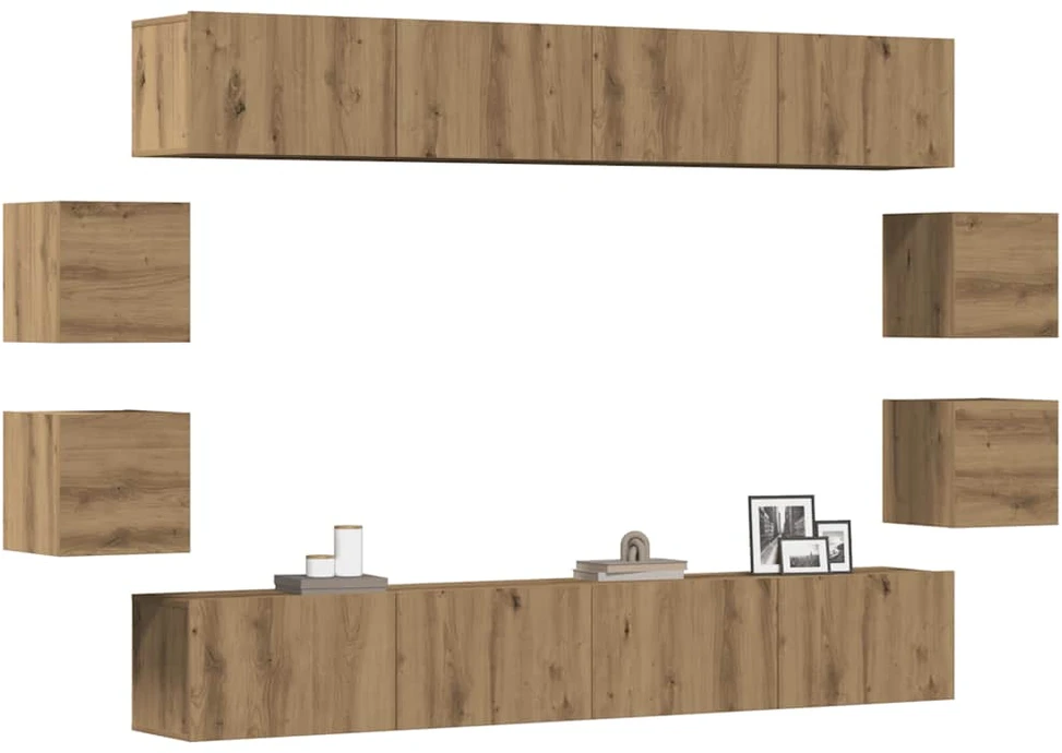 TV staliukas 8 dalių sieninis televizoriaus spintelės komplektas Artisan Oak