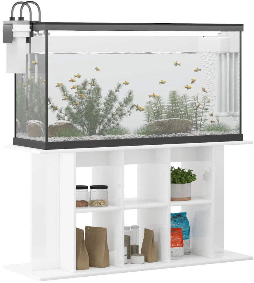 Akvariumo stovas, baltas, 120x40x60cm, mediena, blizgus