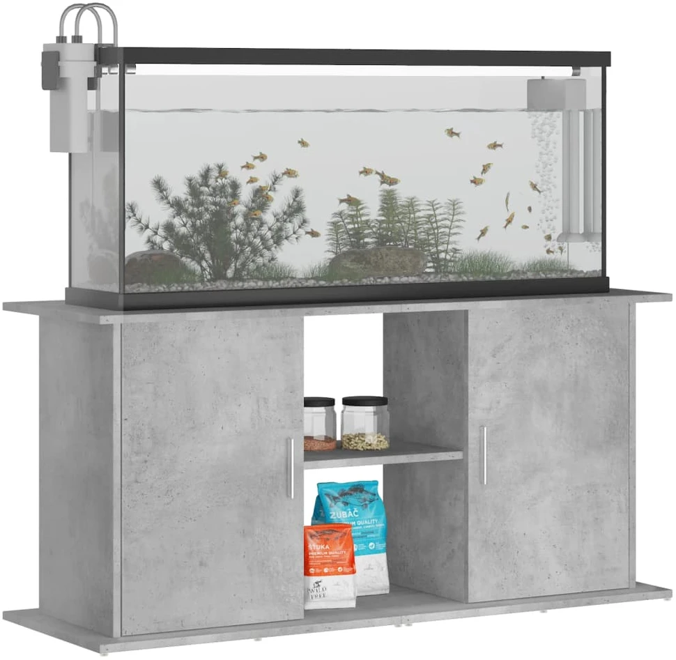 Akvariumo stovas, betono pilkas, 121x41x58cm, apdirbta mediena