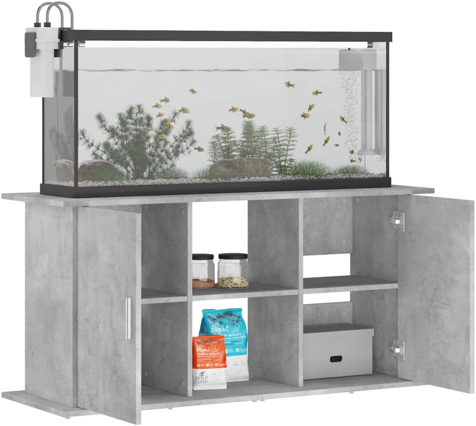 Akvariumo stovas, betono pilkas, 121x41x58cm, apdirbta mediena