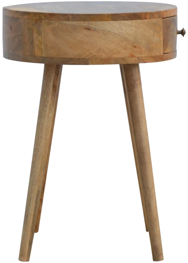 Artisan Furniture Apvalus mango medienos naktinis staliukas, ąžuolo atspalvio