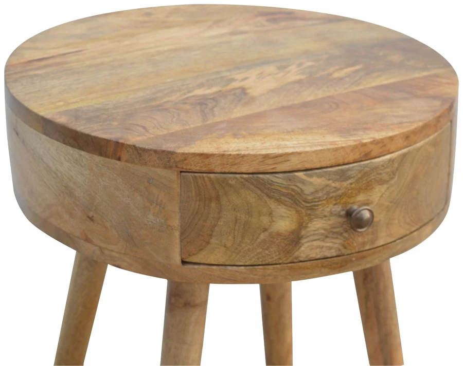 Artisan Furniture Apvalus mango medienos naktinis staliukas, ąžuolo atspalvio