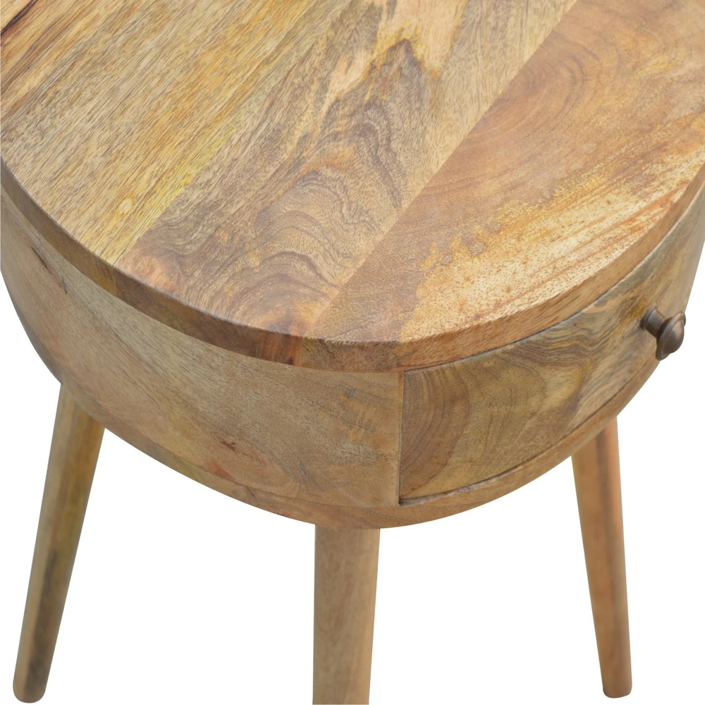 Artisan Furniture Apvalus mango medienos naktinis staliukas, ąžuolo atspalvio