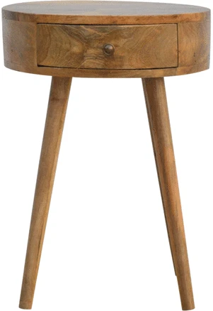Artisan Furniture Apvalus mango medienos naktinis staliukas, ąžuolo atspalvio