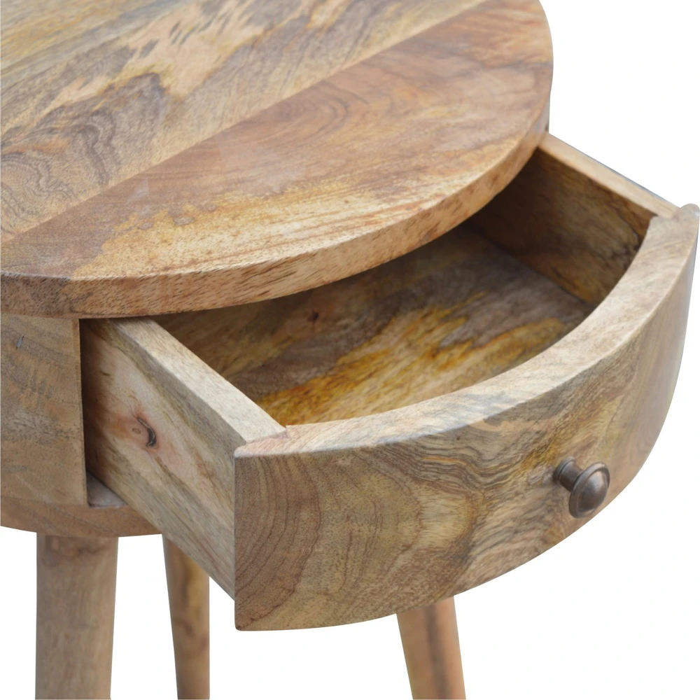 Artisan Furniture Apvalus mango medienos naktinis staliukas, ąžuolo atspalvio