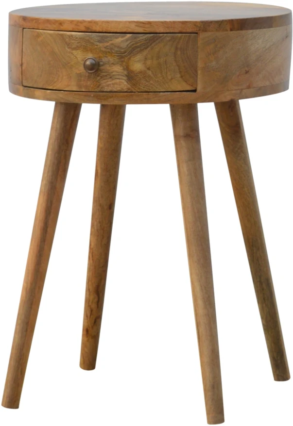Artisan Furniture Apvalus mango medienos naktinis staliukas, ąžuolo atspalvio