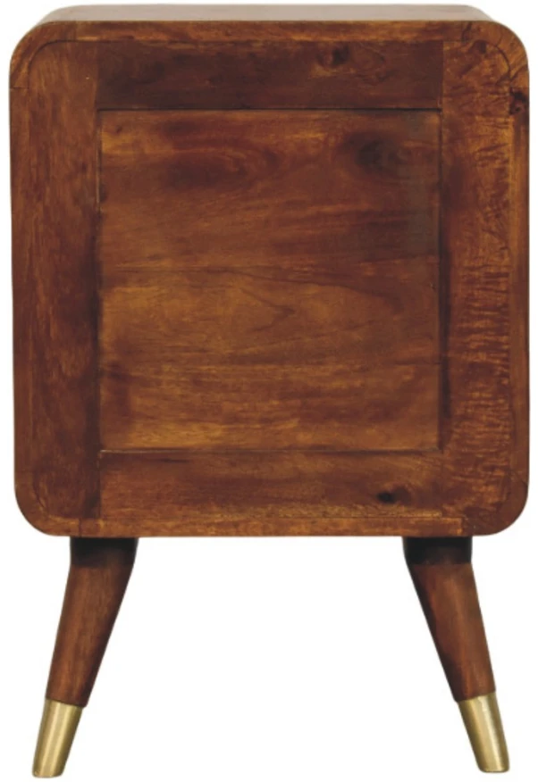 Artisan Furniture Avora mango medienos naktinis staliukas su 2 stalčiais ir žalvario dekoru, kaštono atspalvio