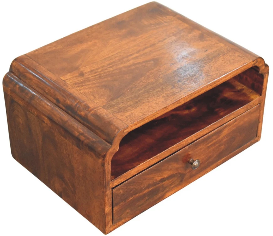 Artisan Furniture Avora prie sienos montuojamas mango medienos komoda, kaštono atspalvio