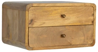 Artisan Furniture Sieninis mango medienos naktinis staliukas su 2 stalčiais, ąžuolo atspalvio