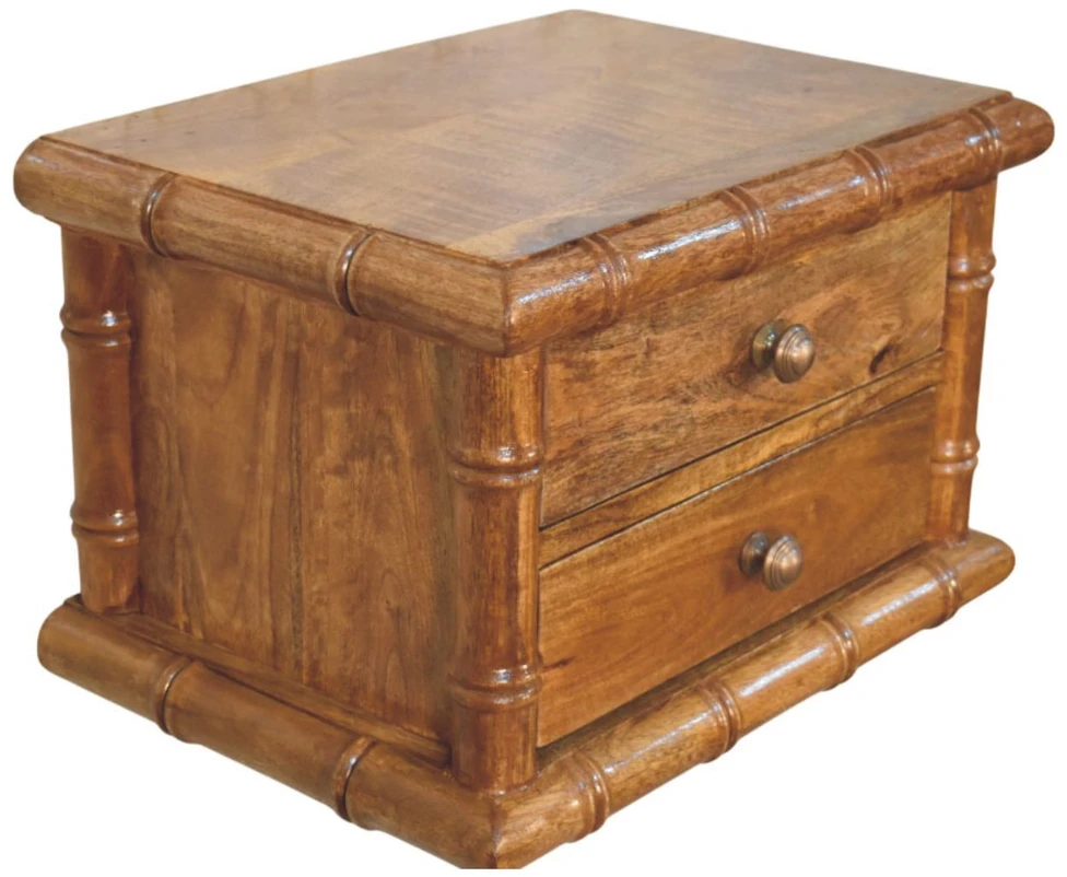 Artisan Furniture Bamboo mango medienos naktinis staliukas, gintarinio ąžuolo atspalvio
