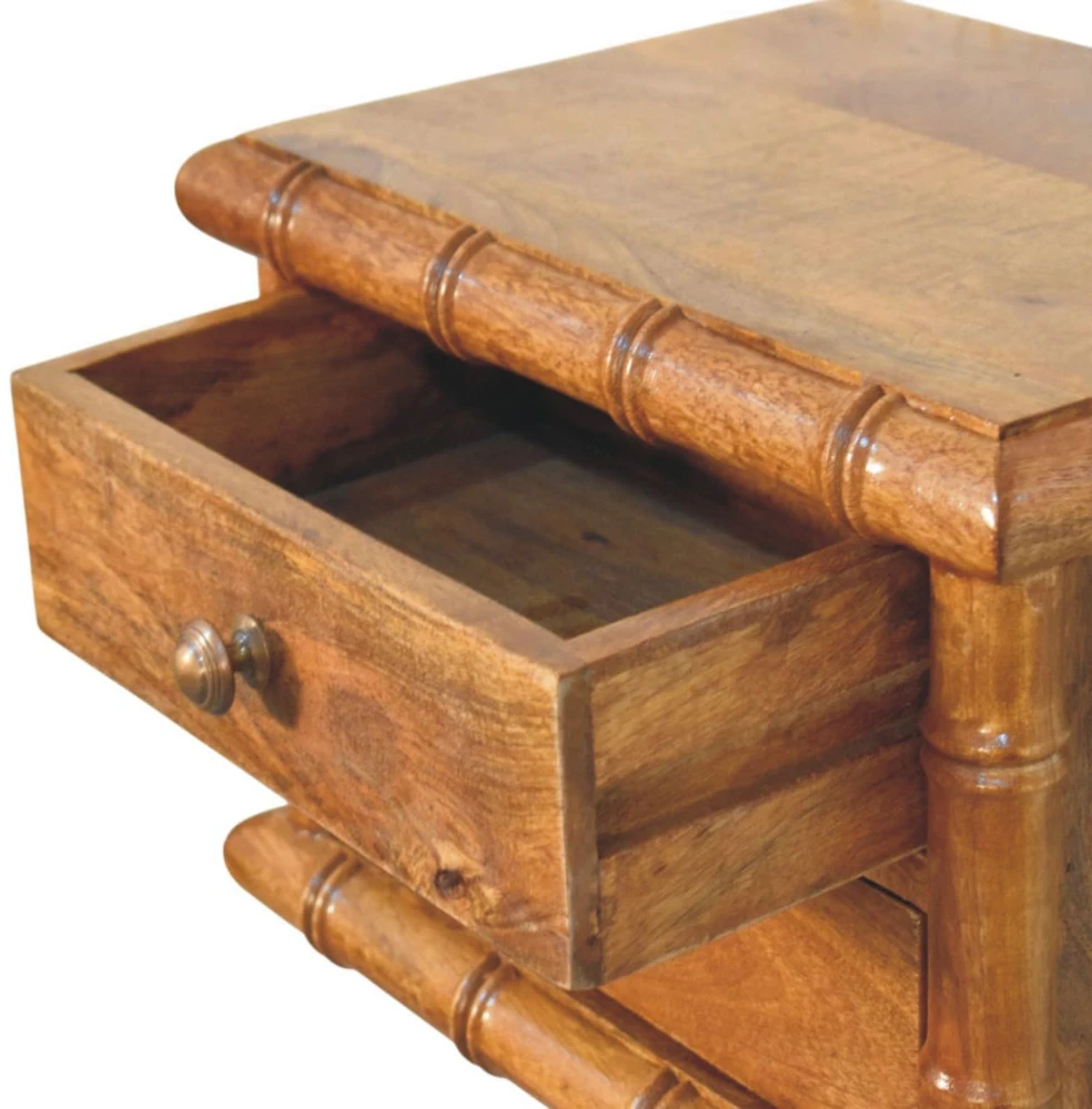 Artisan Furniture Bamboo mango medienos naktinis staliukas, gintarinio ąžuolo atspalvio