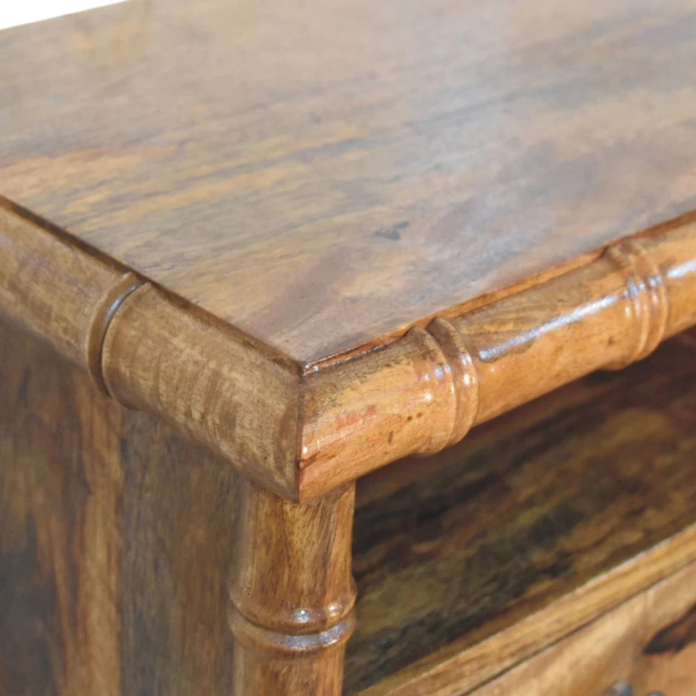 Artisan Furniture Bamboo mango medienos naktinis staliukas, gintarinio ąžuolo atspalvio