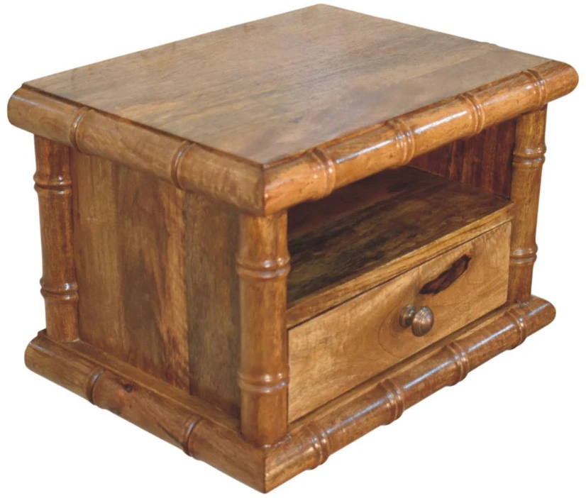 Artisan Furniture Bamboo mango medienos naktinis staliukas, gintarinio ąžuolo atspalvio