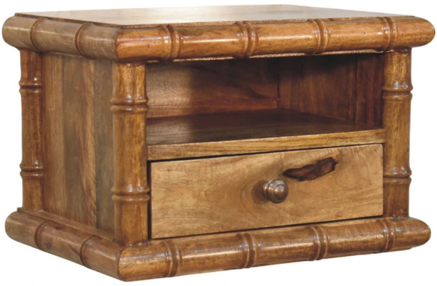 Artisan Furniture Bamboo mango medienos naktinis staliukas, gintarinio ąžuolo atspalvio