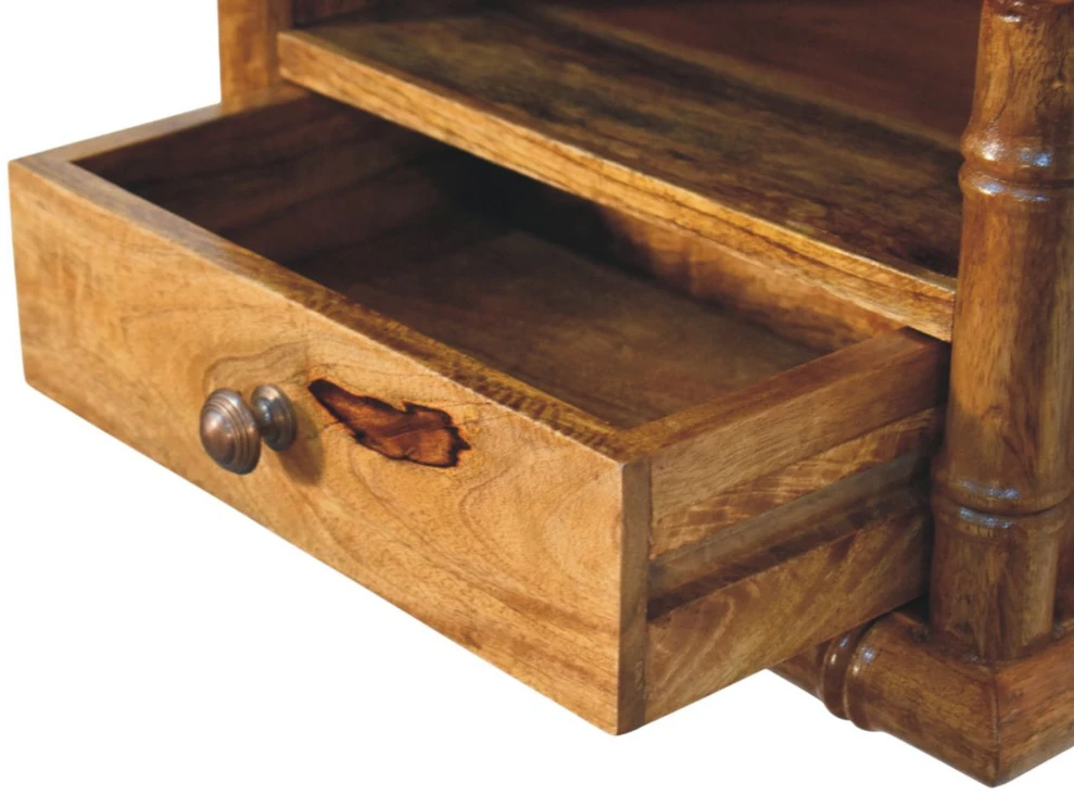 Artisan Furniture Bamboo mango medienos naktinis staliukas, gintarinio ąžuolo atspalvio