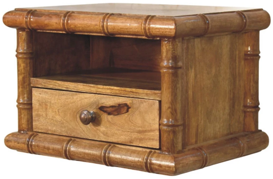Artisan Furniture Bamboo mango medienos naktinis staliukas, gintarinio ąžuolo atspalvio