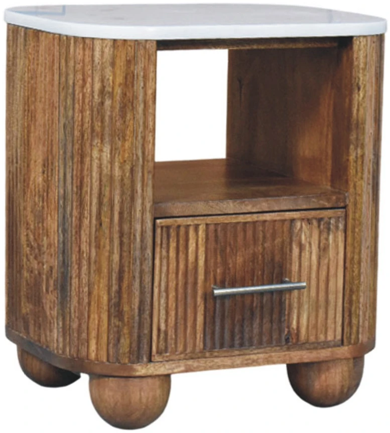 Artisan Furniture Beaumont Marble mango medienos naktinis staliukas su marmuro detale
