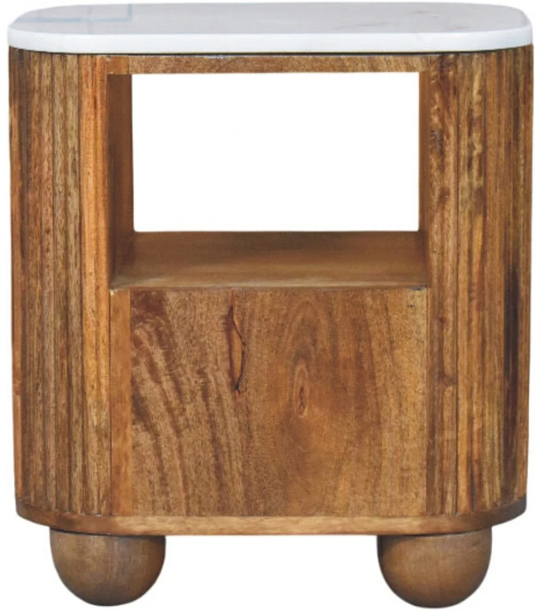 Artisan Furniture Beaumont Marble mango medienos naktinis staliukas su marmuro detale