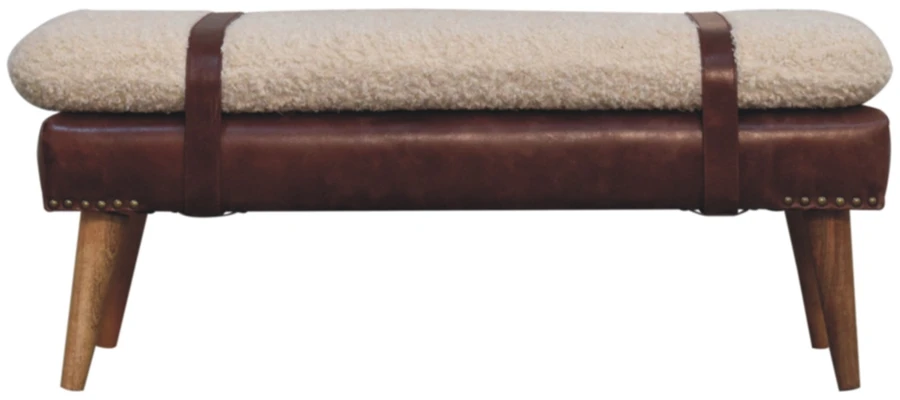 Artisan Furniture Bouclé audinio ir raudonmedžio spalvos odos suoliukas