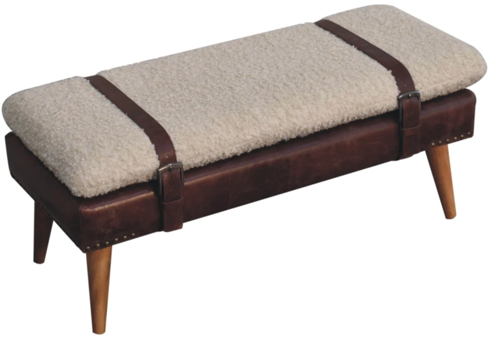 Artisan Furniture Bouclé audinio ir raudonmedžio spalvos odos suoliukas