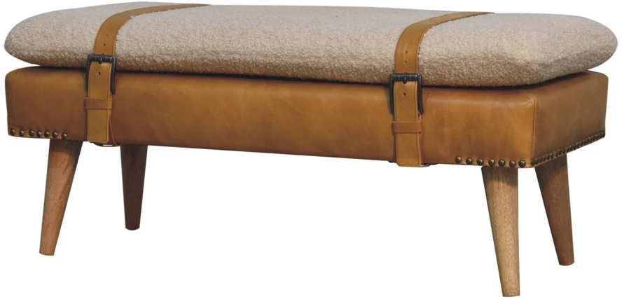 Artisan Furniture Bouclé audinio ir rudos buivolo odos suoliukas