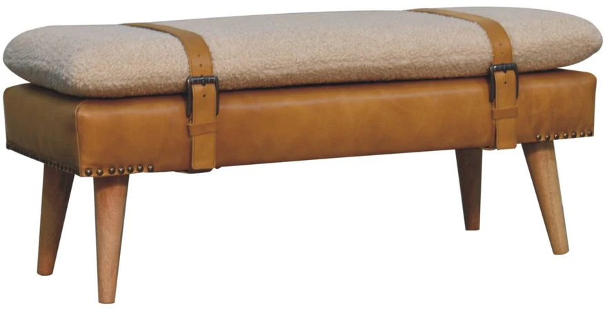 Artisan Furniture Bouclé audinio ir rudos buivolo odos suoliukas