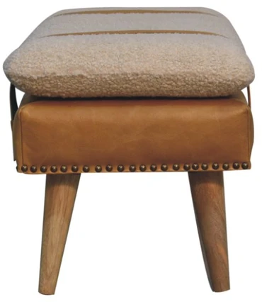 Artisan Furniture Bouclé audinio ir rudos buivolo odos suoliukas