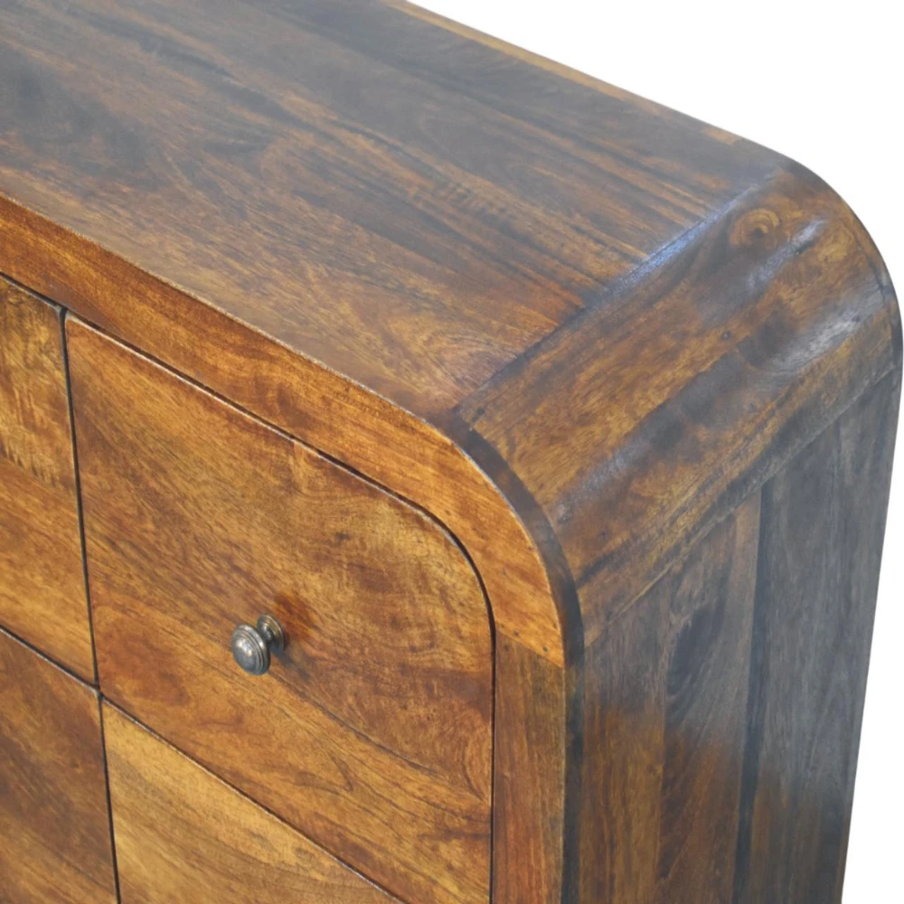 Artisan Furniture Darcy mango medienos komoda su 6 stalčiais, kaštono atspalvio