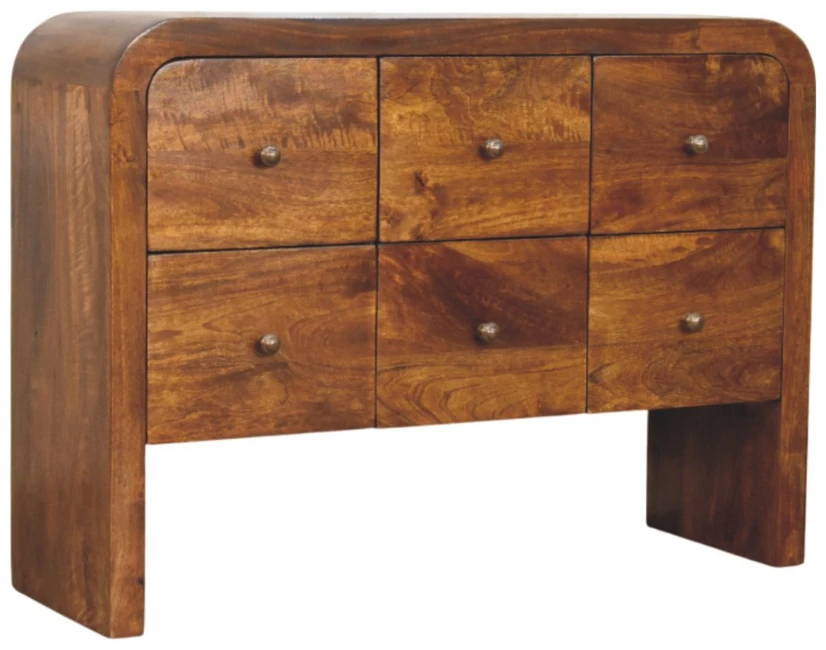 Artisan Furniture Darcy mango medienos komoda su 6 stalčiais, kaštono atspalvio