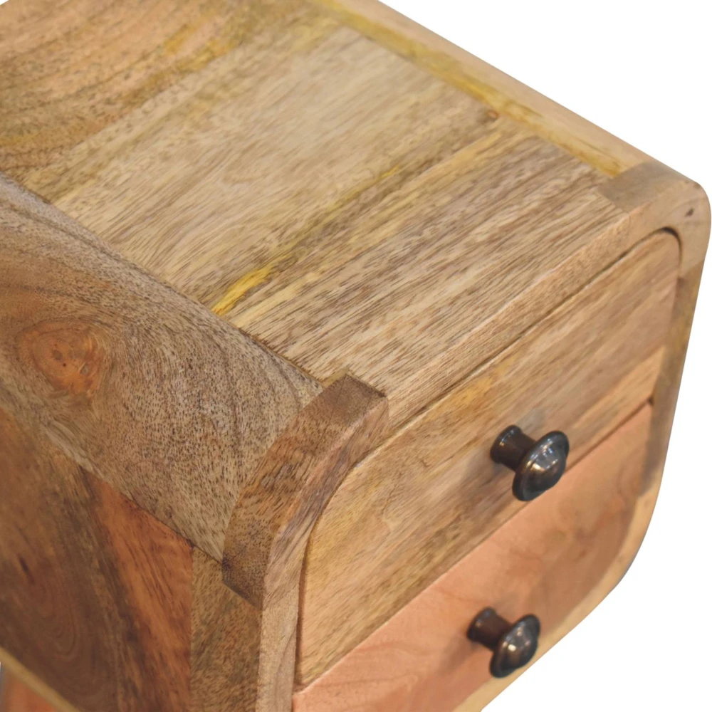 Artisan Furniture Itin kompaktiškas lenktas mango medienos naktinis staliukas, ąžuolo atspalvio