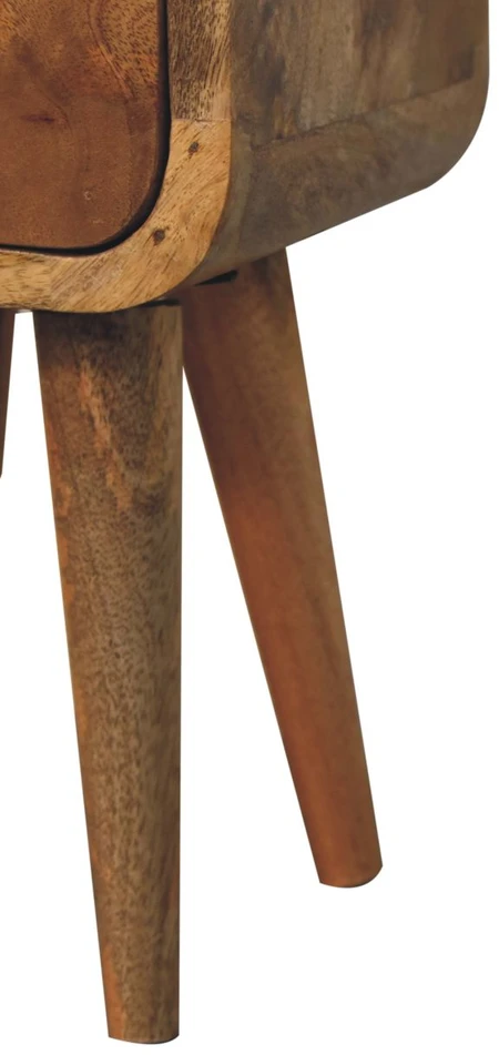 Artisan Furniture Itin kompaktiškas lenktas mango medienos naktinis staliukas, ąžuolo atspalvio