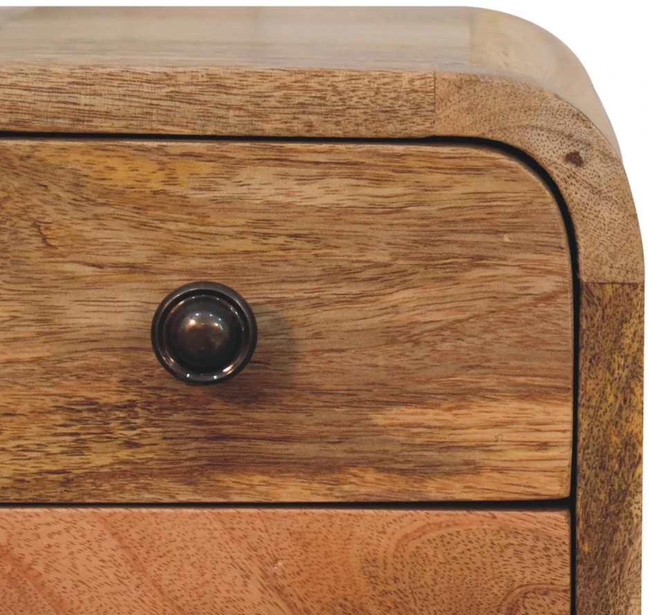 Artisan Furniture Itin kompaktiškas lenktas mango medienos naktinis staliukas, ąžuolo atspalvio