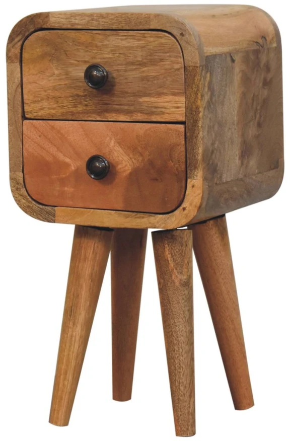 Artisan Furniture Itin kompaktiškas lenktas mango medienos naktinis staliukas, ąžuolo atspalvio