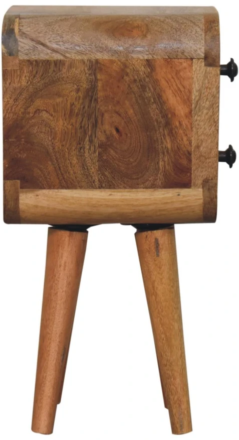 Artisan Furniture Itin kompaktiškas lenktas mango medienos naktinis staliukas, ąžuolo atspalvio