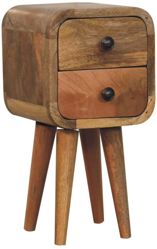 Artisan Furniture Itin kompaktiškas lenktas mango medienos naktinis staliukas, ąžuolo atspalvio