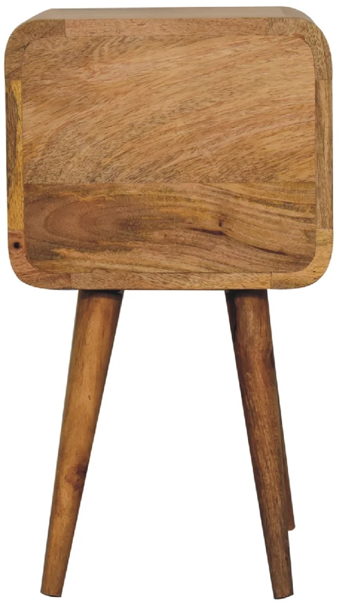 Artisan Furniture Kompaktiškas lenktas mango medienos naktinis staliukas su 2 stalčiais, ąžuolo atspalvio
