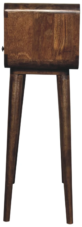 Artisan Furniture Kompaktiškas lenktas mango medienos konsolinis staliukas su 2 stalčiais, pilkos apdailos