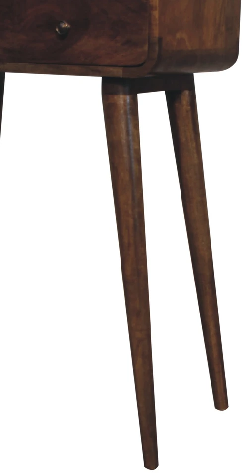 Artisan Furniture Kompaktiškas lenktas mango medienos konsolinis staliukas su 2 stalčiais, pilkos apdailos