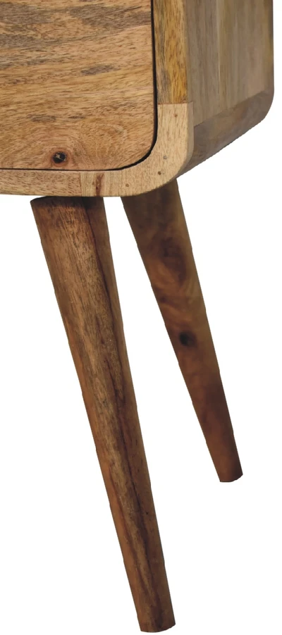 Artisan Furniture Kompaktiškas lenktas mango medienos naktinis staliukas su 2 stalčiais, ąžuolo atspalvio