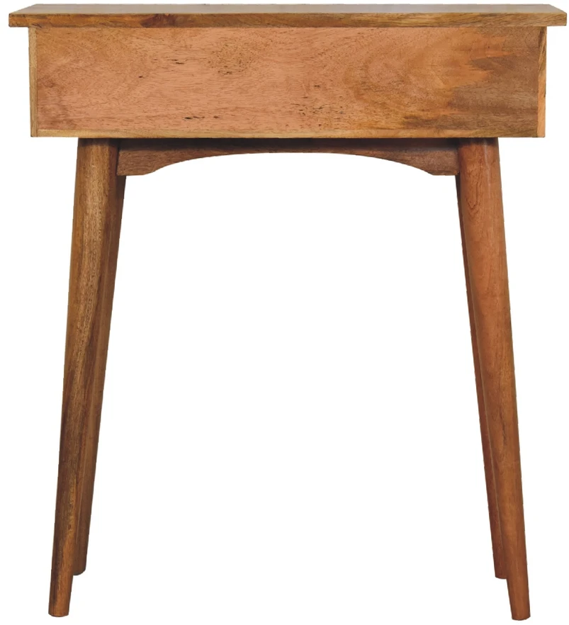 Artisan Furniture Kompaktiškas mango medienos konsolinis staliukas su 2 stalčiais, ąžuolo atspalvio