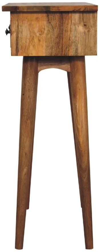 Artisan Furniture Kompaktiškas mango medienos konsolinis staliukas su 2 stalčiais, ąžuolo atspalvio