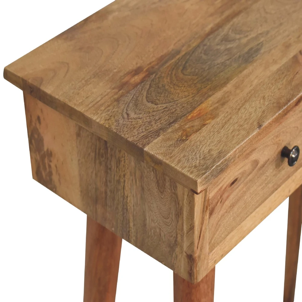 Artisan Furniture Kompaktiškas mango medienos konsolinis staliukas su 2 stalčiais, ąžuolo atspalvio