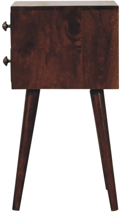Artisan Furniture Kompaktiškas mango medienos naktinis staliukas su 2 stalčiais, Kalifornijos riešutmedžio atspalvio