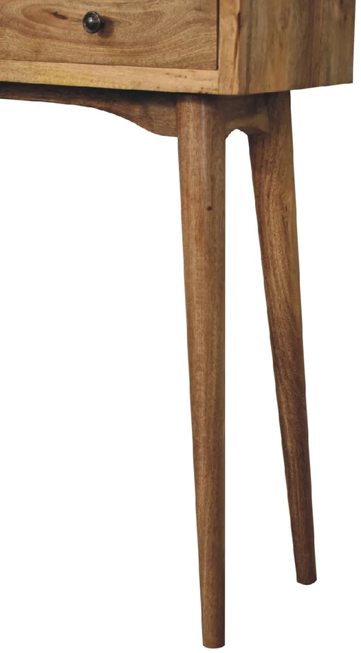Artisan Furniture Kompaktiškas mango medienos konsolinis staliukas su 2 stalčiais, ąžuolo atspalvio