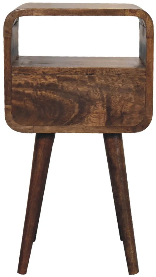 Artisan Furniture Kompaktiškas mango medienos naktinis staliukas su stalčiumi ir lentyna, pilkos apdailos